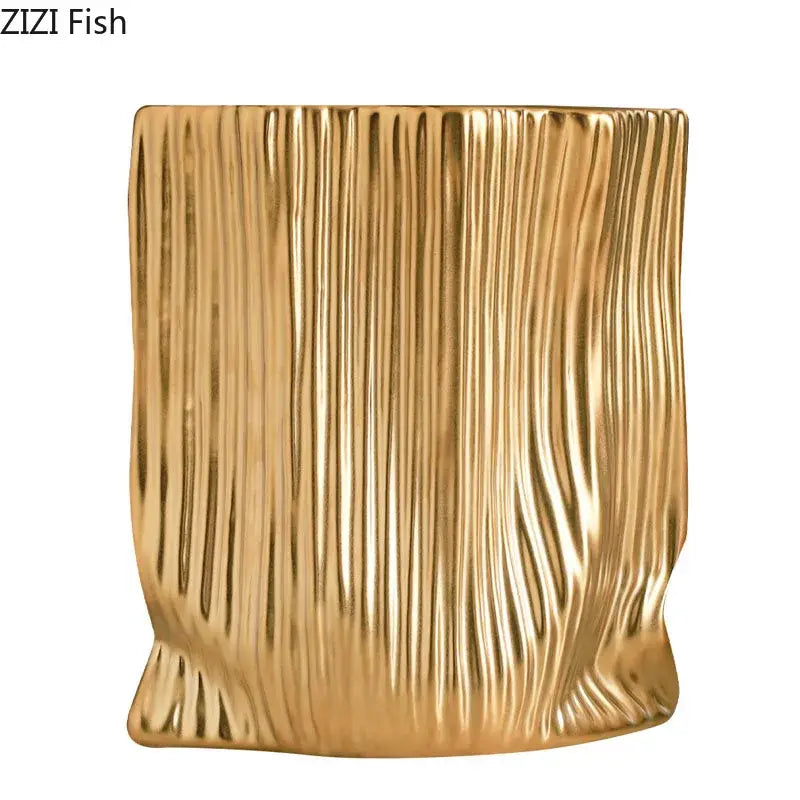 Modern black and gold ceramic bag vase living room decor