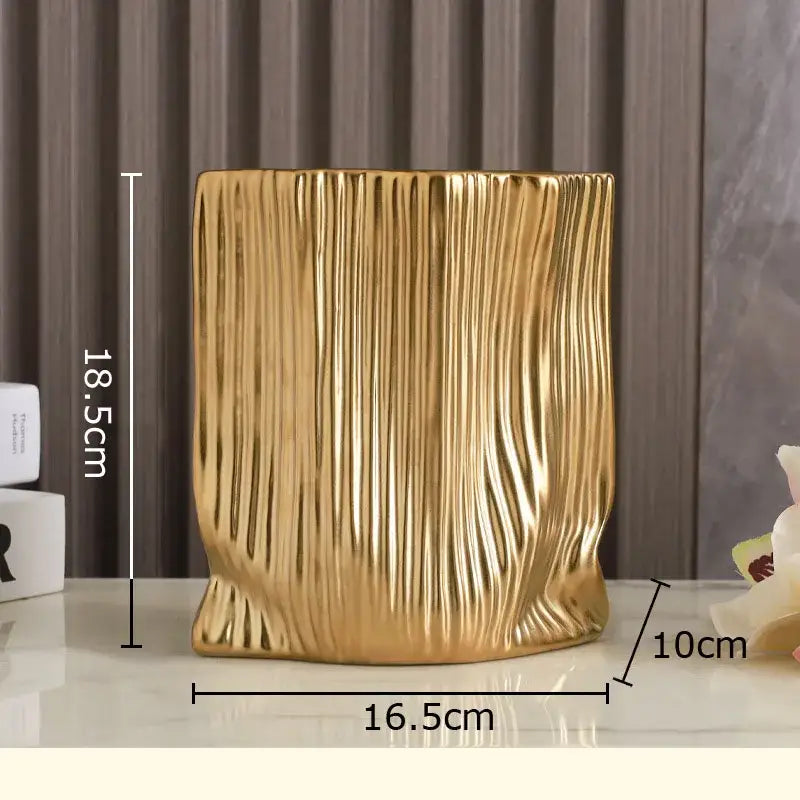 Modern black and gold ceramic bag vase living room decor