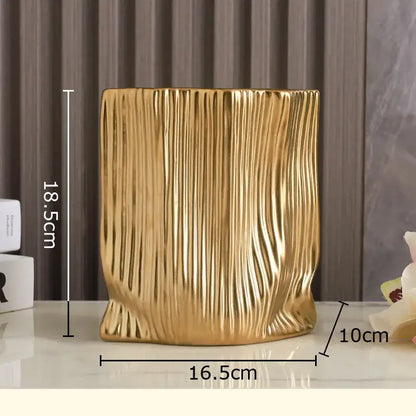 Modern black and gold ceramic bag vase living room decor
