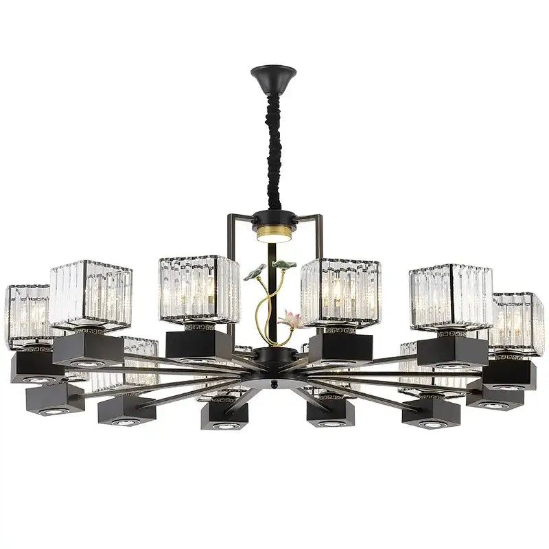Modern black and gold crystal dining room chandelier with vine design