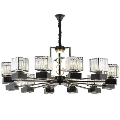 Modern black and gold crystal dining room chandelier with vine design