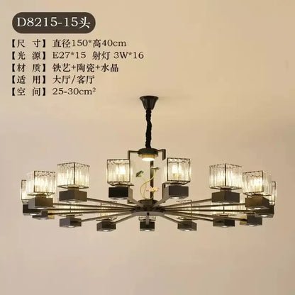 Modern black and gold crystal dining room chandelier with vine design