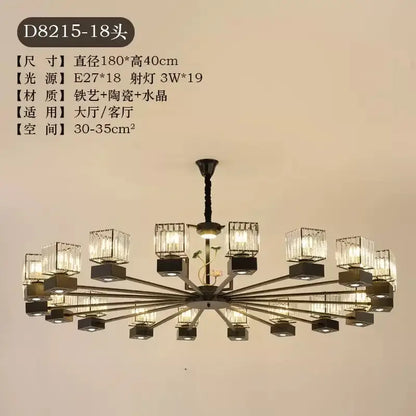 Modern black and gold crystal dining room chandelier with vine design