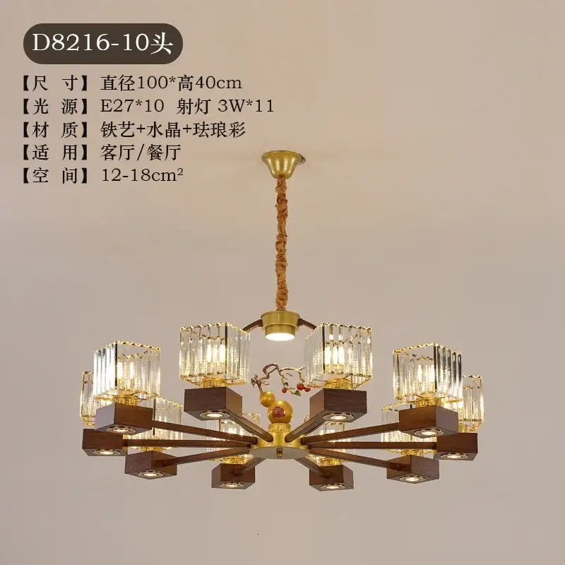 Modern black and gold crystal dining room chandelier with vine design