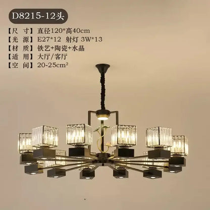 Modern black and gold crystal dining room chandelier with vine design