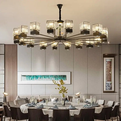 Modern black and gold crystal dining room chandelier with vine design