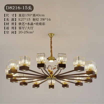 Modern black and gold crystal dining room chandelier with vine design