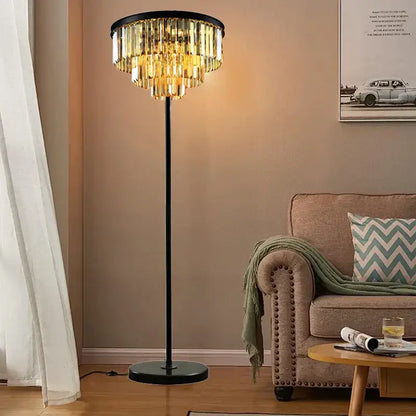Modern black and gold crystal floor lamp for living room decor