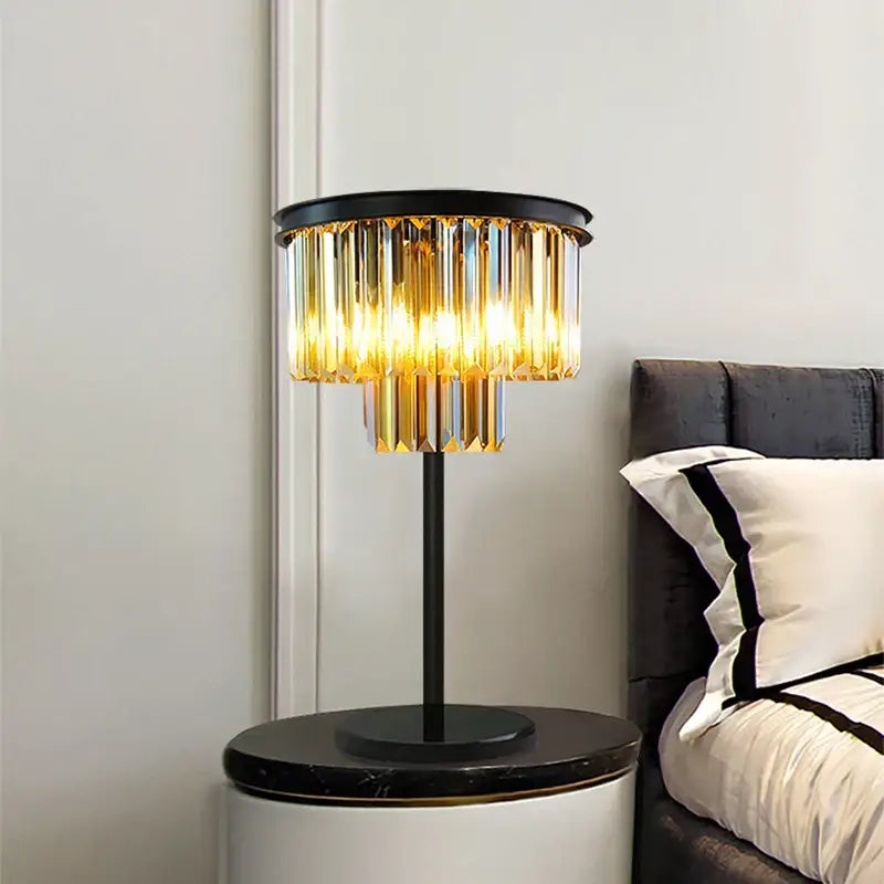 Modern black and gold crystal floor lamp for living room decor