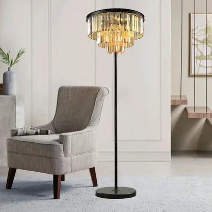 Modern black and gold crystal floor lamp for living room decor