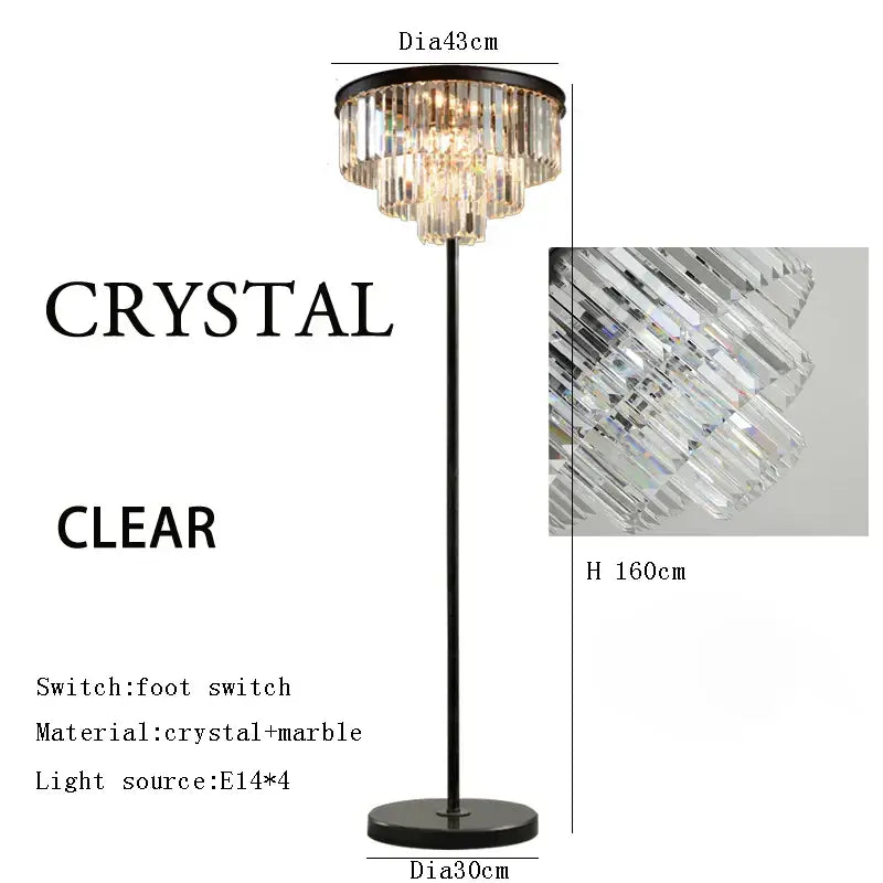 Modern black and gold crystal floor lamp for living room decor