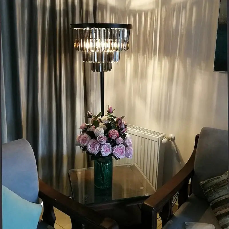 Modern black and gold crystal floor lamp for living room decor