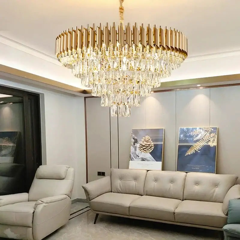 Modern black and gold crystal led pendant chandelier dining room