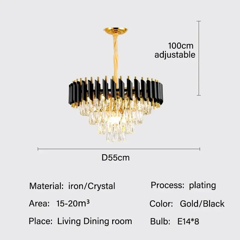 Modern black and gold crystal led pendant chandelier dining room