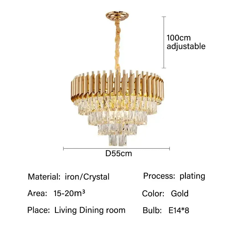 Modern black and gold crystal led pendant chandelier dining room