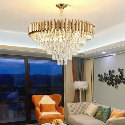 Modern black and gold crystal led pendant chandelier dining room