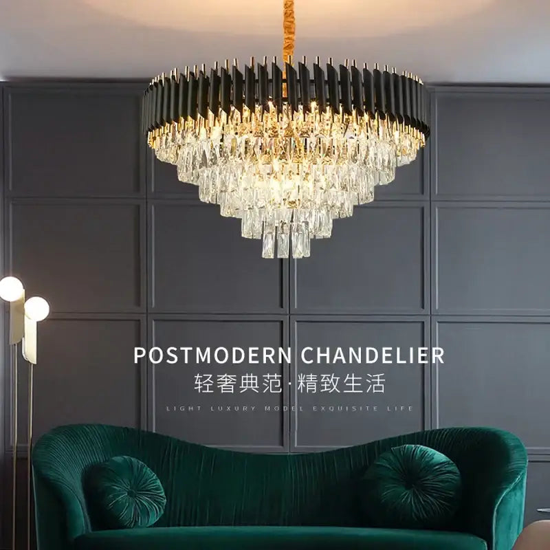 Modern black and gold crystal led pendant chandelier dining room