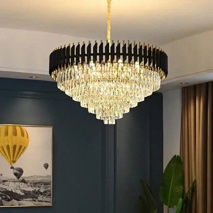 Modern black and gold crystal led pendant chandelier dining room