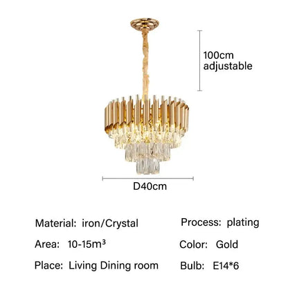 Modern black and gold crystal led pendant chandelier dining room