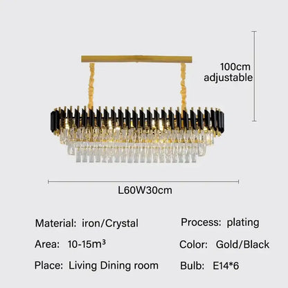 Modern black and gold crystal led pendant chandelier dining room