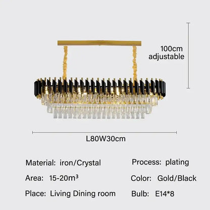 Modern black and gold crystal led pendant chandelier dining room