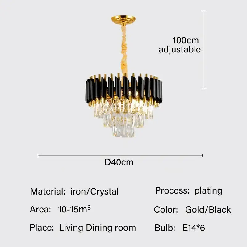 Modern black and gold crystal led pendant chandelier dining room