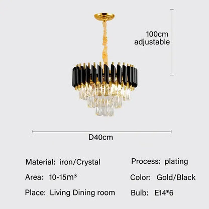 Modern black and gold crystal led pendant chandelier dining room