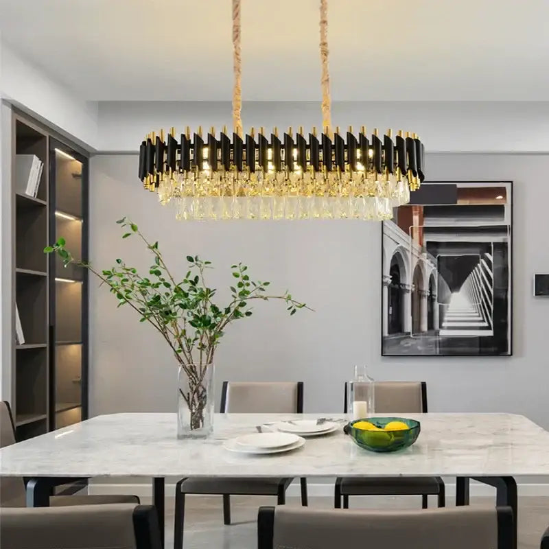 Modern black and gold crystal led pendant chandelier dining room