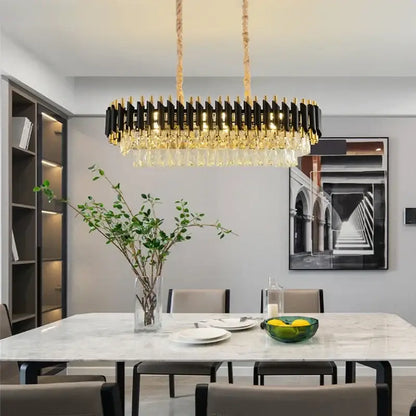 Modern black and gold crystal led pendant chandelier dining room