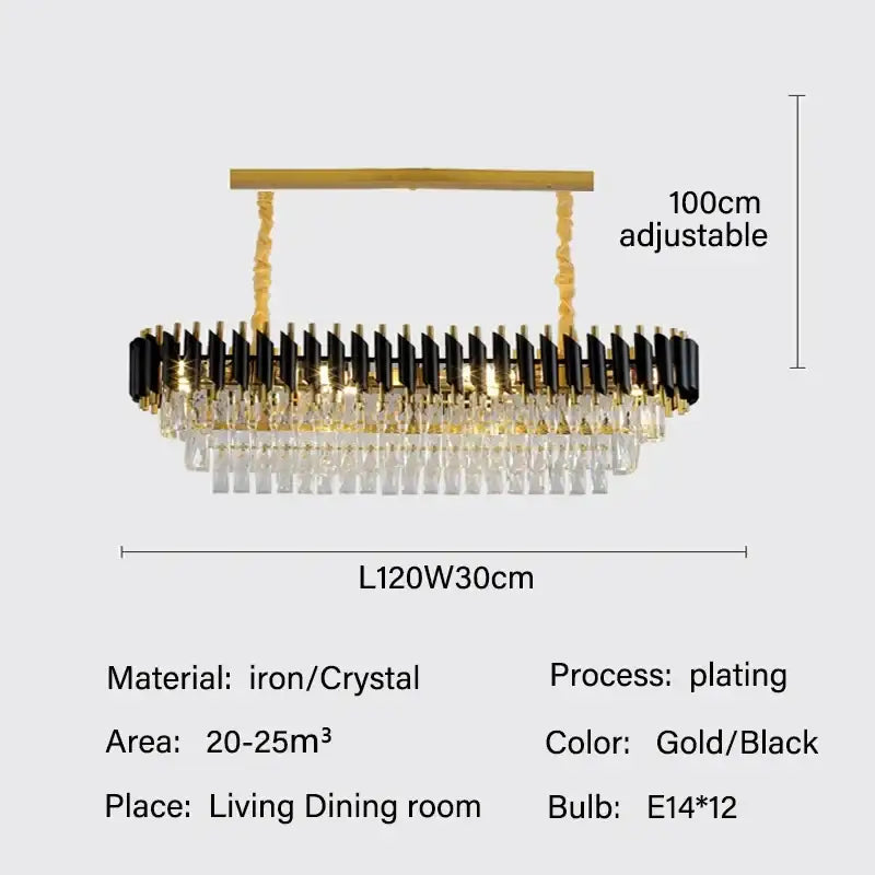 Modern black and gold crystal led pendant chandelier dining room