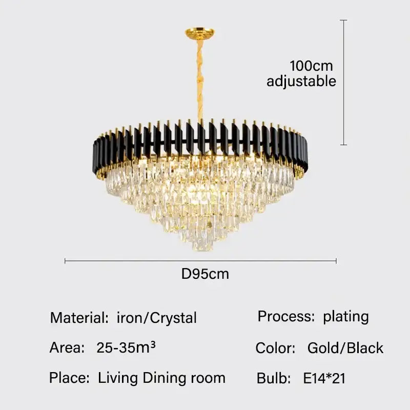Modern black and gold crystal led pendant chandelier dining room