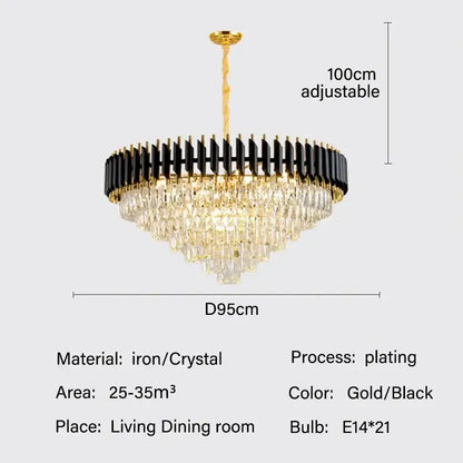 Modern black and gold crystal led pendant chandelier dining room