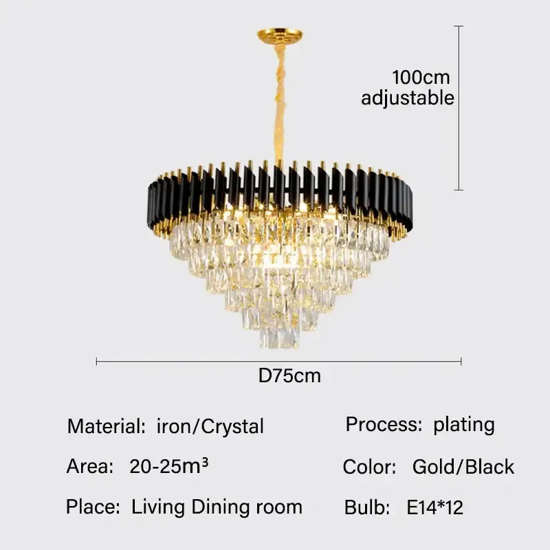 Modern black and gold crystal led pendant chandelier dining room