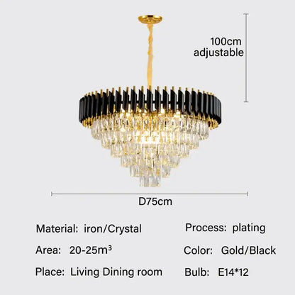 Modern black and gold crystal led pendant chandelier dining room