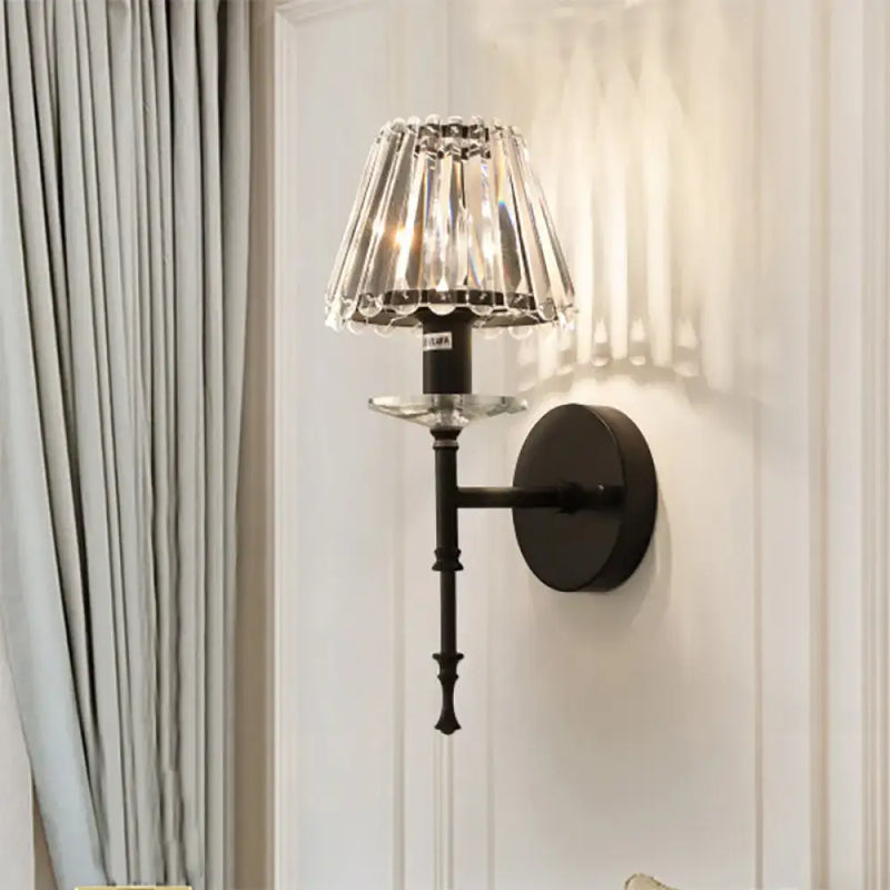 Modern black and gold crystal wall light living room e12 fixture