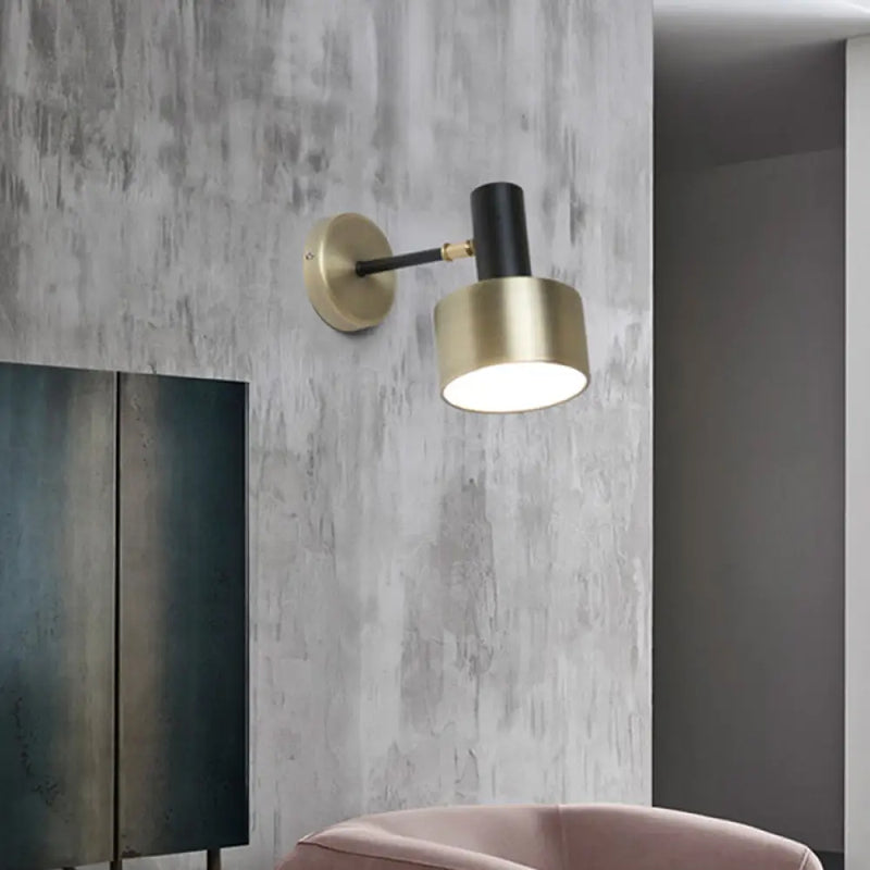 DecorBites™ Modern Black and Gold Cylinder Sconce: Metal Wall Lighting Fixture for Living Room