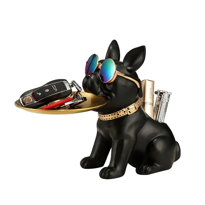Modern black and gold bulldog statue living room key tray