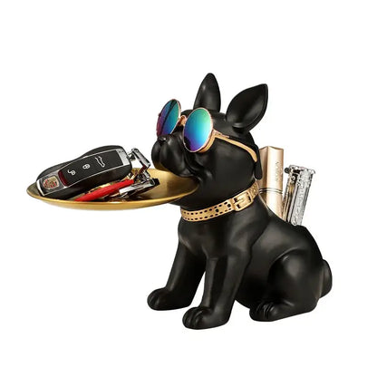 Modern black and gold bulldog statue living room key tray