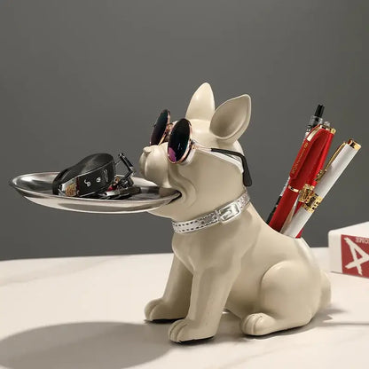 Modern black and gold bulldog statue living room key tray