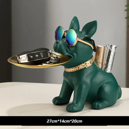 Modern black and gold bulldog statue living room key tray