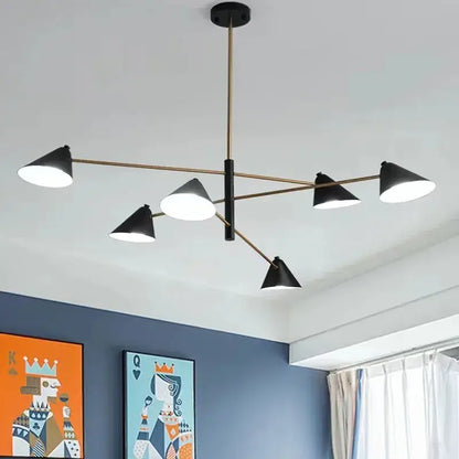 Modern black and gold cone shade chandelier dining room