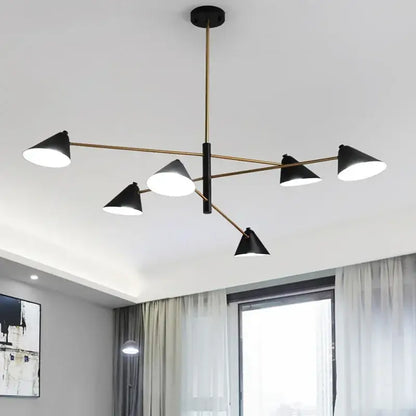 Modern black and gold cone shade chandelier dining room