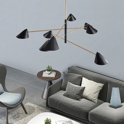 Modern black and gold cone shade chandelier dining room