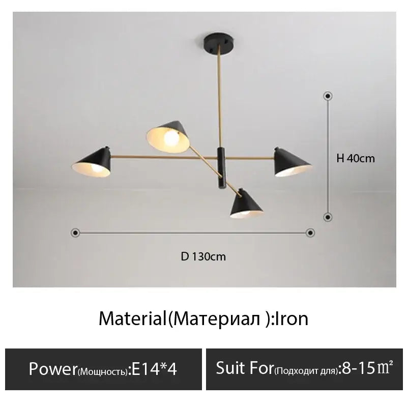 Modern black and gold cone shade chandelier dining room