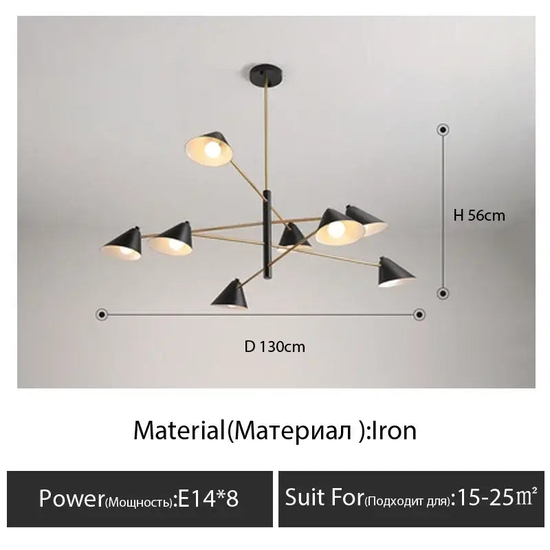 Modern black and gold cone shade chandelier dining room