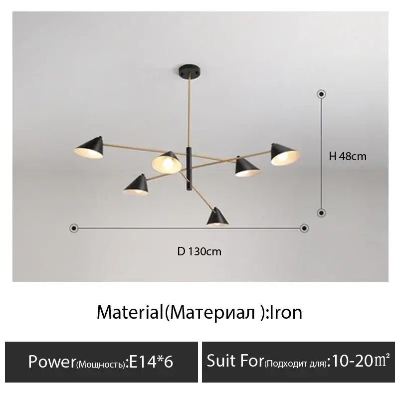 Modern black and gold cone shade chandelier dining room