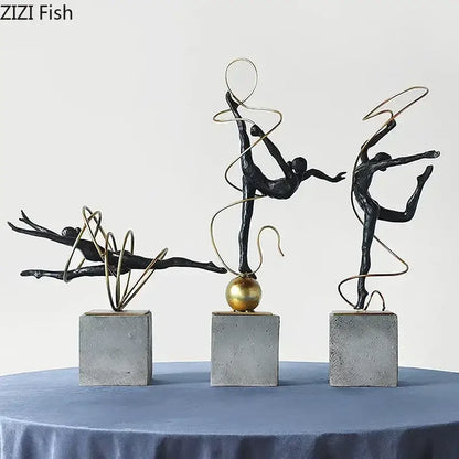 Modern black and gold gymnast figures living room sculpture