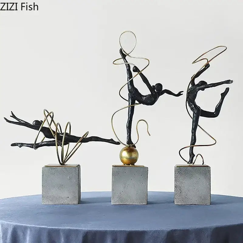 Modern black and gold gymnast figures living room sculpture