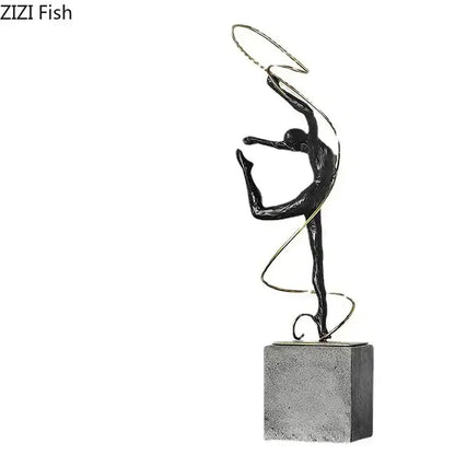Modern black and gold gymnast figures living room sculpture