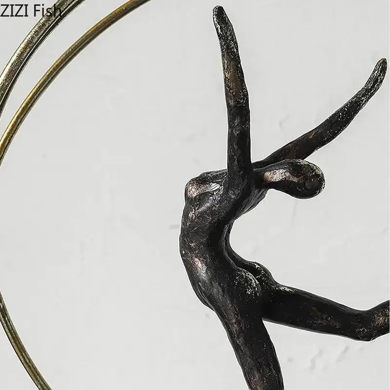 Modern black and gold gymnast figures living room sculpture